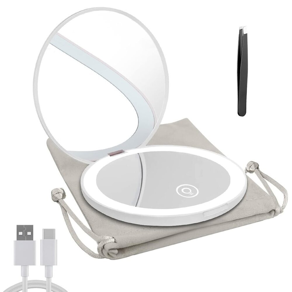 Compact Mirror with LED Light,1x/10x Magnifying Rechargeable Mirror,3.5in, Dimma
